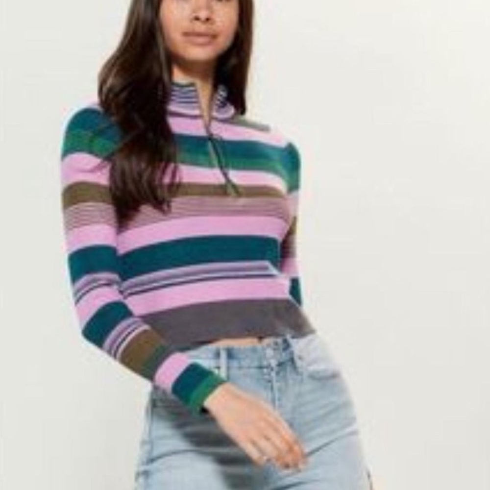 Free people Striped Pink and Green Women's Sweater - Picture 2 of 6